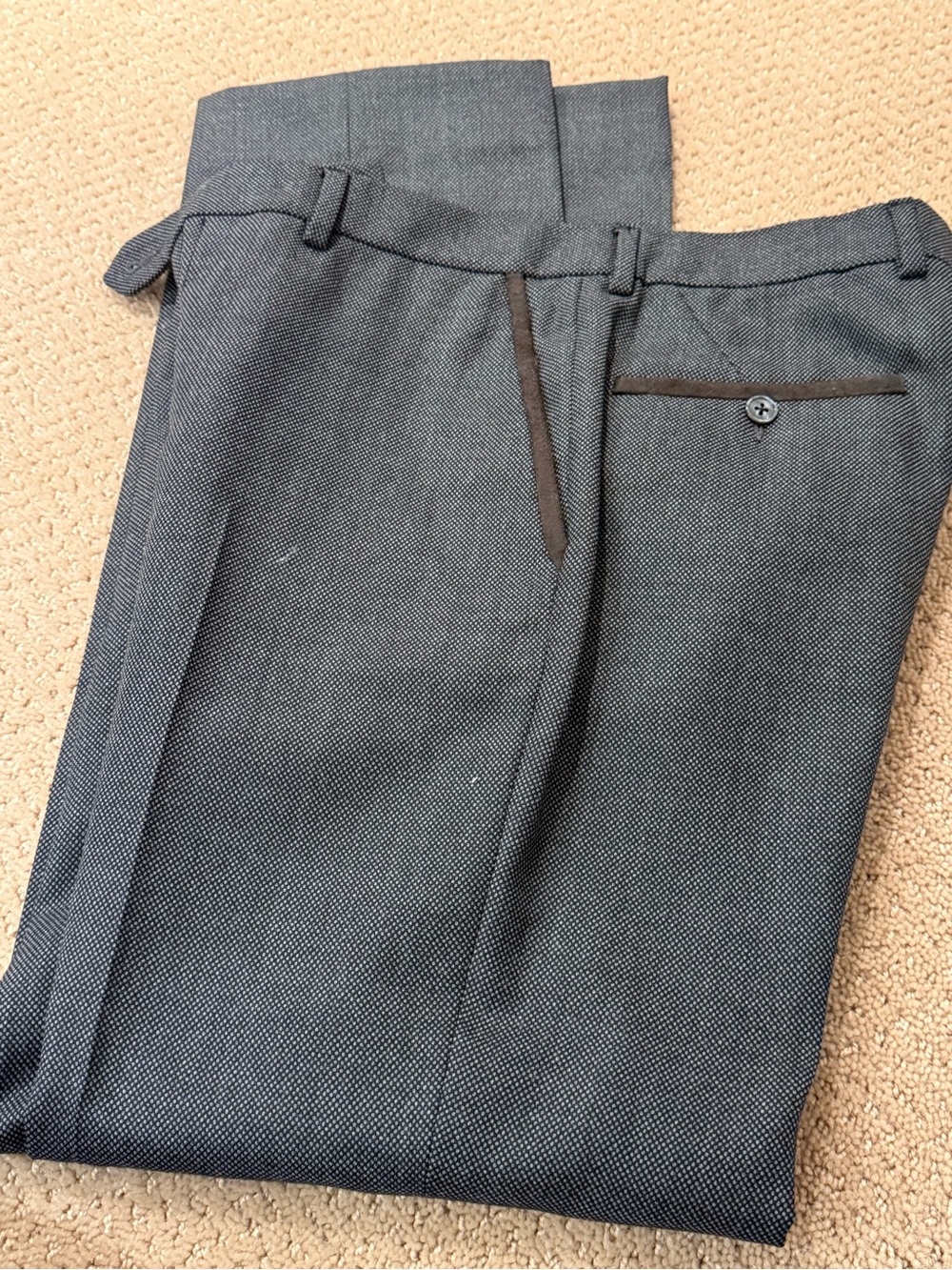 Men's Dress Trousers in Charcoal Herringbone with Contrast Trim